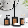 BathroomEssentials - 4-teiliges Badezimmer-Accessoires-Set mit Holzlabel